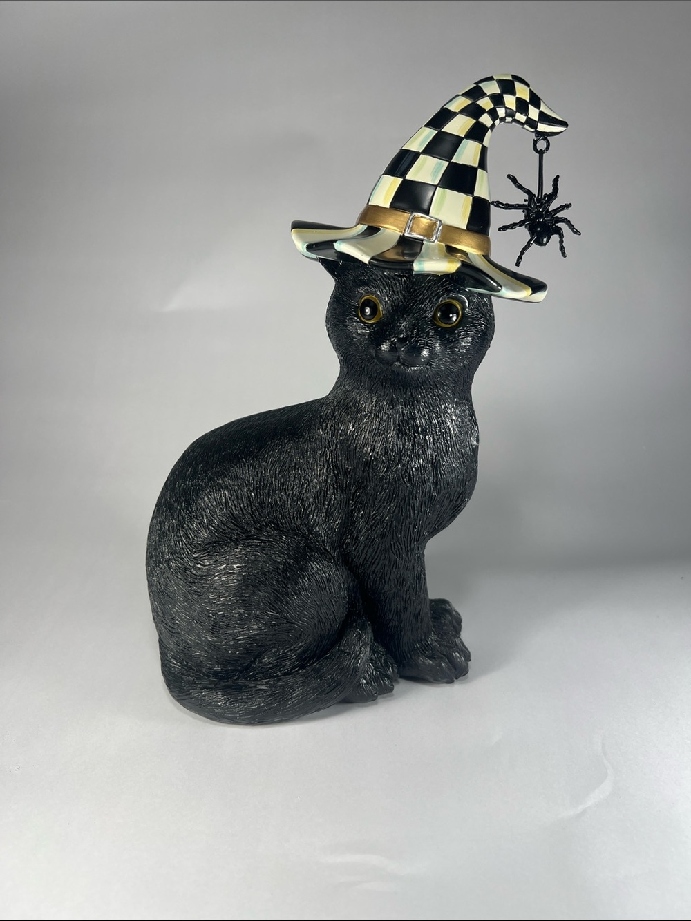 MacKenzie-Childs Black Cat Figurine with Checkered Witch Hat